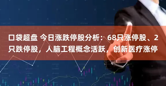 口袋超盘 今日涨跌停股分析：68只涨停股、2只跌停股，人脑工程概念活跃，创新医疗涨停